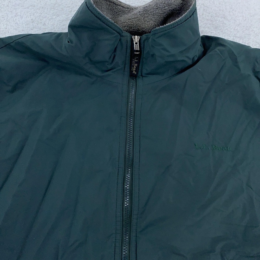LL Bean Jacket Mens Large Green Full Zip Fleece Lined Windbreaker Outdoor Coat